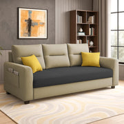 Evona 3 Seater Sofa Set for Living Room (Cream Black Colour Fabric) Premium Fabric Sofa