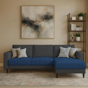 Oslo 4 Seater RHS L Shape Sofa Set for Living Room (Blue Black Fabric) Premium Fabric Sofa Set for Living Room