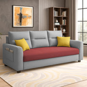 Evona 3 Seater Sofa Set for Living Room (Maroon Grey Colour Fabric) Premium Fabric Sofa