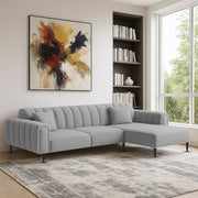 Damian RHS 4 Seater L Shape Sofa Set for Living Room (Grey Colour Fabric) Premium Fabric Sofa Set for Living Room