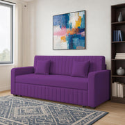 Cameron 3 Seater Sofa Cum Bed for Living Room (Purple Fabric) Premium Fabric Sofa