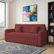 Cameron 3 Seater Sofa Cum Bed for Living Room (Maroon Fabric) Premium Fabric Sofa