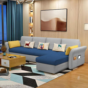 Ventos RHS 6 Seater L Shape Sofa Set for Living Room (Blue Grey) Premium Velvet Fabric