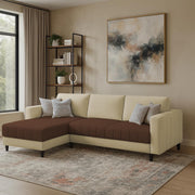 Oslo 4 Seater LHS L Shape Sofa Set for Living Room (Cream Brown Fabric) Premium Fabric Sofa Set for Living Room