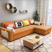 Denis 5 Seater RHS L Shape Sofa Set for Living Room (Orange Fabric) Premium Fabric Sofa