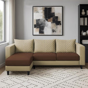 Mikasa 4 Seater LHS L Shape Sofa Set for Living Room (Cream Brown Fabric) Premium Fabric Sofa Set for Living Room