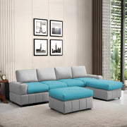 Rone 6 Seater L-Shaped & U-Shaped Sofas Set for Living Room – (Turquise Grey Colour Fabric) Premium Comfort Sofa