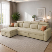 Casaliving Gagnon LHS 4 Seater L Shape Corner Sofa Cum Bed for Living Room with Storage (Black Fabric) Premium Fabric Sofa Cum Bed