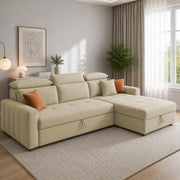 Casaliving Gagnon LHS 4 Seater L Shape Corner Sofa Cum Bed for Living Room with Storage (Black Fabric) Premium Fabric Sofa Cum Bed