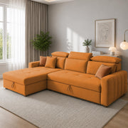 Casaliving Gagnon LHS 4 Seater L Shape Corner Sofa Cum Bed for Living Room with Storage (Black Fabric) Premium Fabric Sofa Cum Bed
