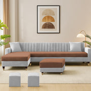 Casaliving Garcia 8 Seater RHS L Shape Sofa Set with Ottoman & 2 Puffy for Living Room (Grey Colour Fabric) Premium Fabric Sofa