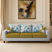 Rolando 3 Seater Sofa Set for Living Room (Yellow Grey Colour) Premium Fabric Sofa Set