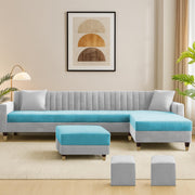 Casaliving Garcia 8 Seater RHS L Shape Sofa Set with Ottoman & 2 Puffy for Living Room (Grey Colour Fabric) Premium Fabric Sofa