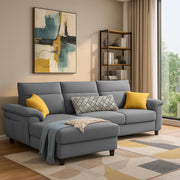 Casaliving Seams LHS 4 Seater L Shape Sofa for Living Room (Black Fabric) Premium Fabric Sofa