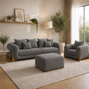 Casaliving Elora Modern Premium Boucle Fabric Sofa, Upholstered 3+1 Seater with Ottoman Sofa Set for Living Room, (Black Colour) Premium Boucle Fabric Sofa