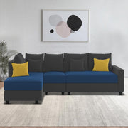 Inclair LHS 6 Seater L Shape Sofa Set for Living Room (Blue Black Fabric) Premium Fabric Sofa