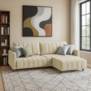 Netlie 4 Seater RHS L Shape Sofa Set for Living Room (Cream Fabric) Premium Fabric Sofa Set for Living Room