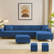 Casaliving Garcia 8 Seater RHS L Shape Sofa Set with Ottoman & 2 Puffy for Living Room (Grey Colour Fabric) Premium Fabric Sofa