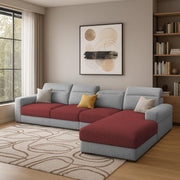 Orion RHS 6 Seater L Shape Sofa Set for Living Room (Maroon Grey Colour) Premium Fabric Sofa