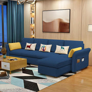 Ventos RHS 6 Seater L Shape Sofa Set for Living Room (Blue) Premium Velvet Fabric