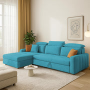 Gagnon LHS 6 Seater L Shape Corner Sofa Cum Bed for Living Room (Yellow Fabric) Premium Fabric Sofa