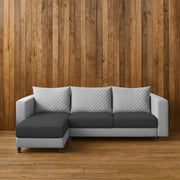 Mikasa 4 Seater LHS L Shape Sofa Set for Living Room (Black Grey Fabric) Premium Fabric Sofa Set for Living Room