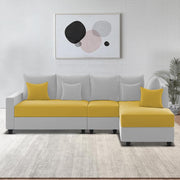 Inclair RHS 6 Seater L Shape Sofa Set for Living Room (Yellow Grey Fabric) Premium Fabric Sofa