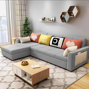 Denis 5 Seater L Shape Sofa Set for Living Room (Grey Fabric) Premium Fabric Sofa