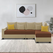 Inclair RHS 6 Seater L Shape Sofa Set for Living Room (Cream Brown Fabric) Premium Fabric Sofa