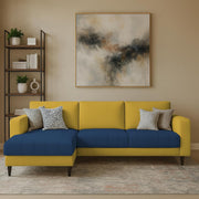Oslo 4 Seater LHS L Shape Sofa Set for Living Room (Blue Yellow Fabric) Premium Fabric Sofa Set for Living Room