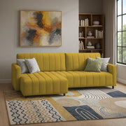 Netlie 4 Seater LHS L Shape Sofa Set for Living Room (Yellow Fabric) Premium Fabric Sofa Set for Living Room