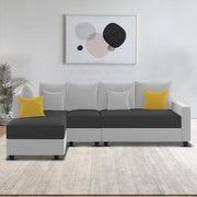 Inclair LHS 6 Seater L Shape Sofa Set for Living Room (Black Grey Fabric) Premium Fabric Sofa