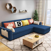 Denis 5 Seater RHS L Shape Sofa Set for Living Room (Blue Fabric) Premium Fabric Sofa