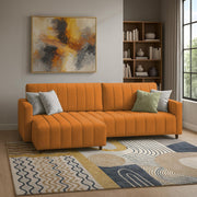 Netlie 4 Seater LHS L Shape Sofa Set for Living Room (Orange Fabric) Premium Fabric Sofa Set for Living Room