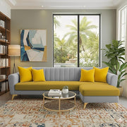 Casaliving Murdock 4 Seater L Shape Convertible Sofa Set for Living Room, 3 Seater & Ottoman Modular Sectional Couch for Small Space (Blue Colour) Fabric