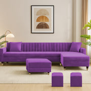 Casaliving Garcia 8 Seater RHS L Shape Sofa Set with Ottoman & 2 Puffy for Living Room (Grey Colour Fabric) Premium Fabric Sofa