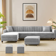 Casaliving Garcia 8 Seater RHS L Shape Sofa Set with Ottoman & 2 Puffy for Living Room (Grey Colour Fabric) Premium Fabric Sofa