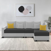 Inclair RHS 6 Seater L Shape Sofa Set for Living Room (Black Grey Fabric) Premium Fabric Sofa