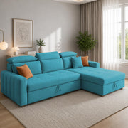 Casaliving Gagnon LHS 4 Seater L Shape Corner Sofa Cum Bed for Living Room with Storage (Black Fabric) Premium Fabric Sofa Cum Bed