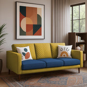 Mikasa 3 Seater Sofa Set for Living Room (Blue Yellow Colour Fabric) Premium Fabric Sofa