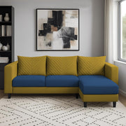 Mikasa 4 Seater RHS L Shape Sofa Set for Living Room (Blue Yellow Fabric) Premium Fabric Sofa Set for Living Room