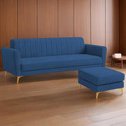 Casaliving Murdock 4 Seater L Shape Convertible Sofa Set for Living Room, 3 Seater & Ottoman Modular Sectional Couch for Small Space (Blue Colour) Fabric