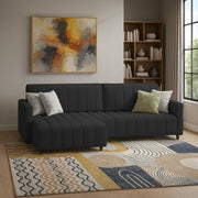 Netlie 4 Seater LHS L Shape Sofa Set for Living Room (Black Fabric) Premium Fabric Sofa Set for Living Room