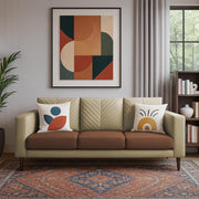 Mikasa 3 Seater Sofa Set for Living Room (Cream Brown Colour Fabric) Premium Fabric Sofa