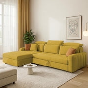 Gagnon LHS 6 Seater L Shape Corner Sofa Cum Bed for Living Room (Yellow Fabric) Premium Fabric Sofa