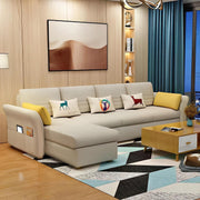 Ventos LHS 6 Seater L Shape Sofa Set for Living Room (Cream) Premium Velvet Fabric