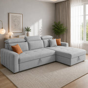 Casaliving Gagnon LHS 4 Seater L Shape Corner Sofa Cum Bed for Living Room with Storage (Black Fabric) Premium Fabric Sofa Cum Bed
