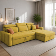 Casaliving Gagnon LHS 4 Seater L Shape Corner Sofa Cum Bed for Living Room with Storage (Black Fabric) Premium Fabric Sofa Cum Bed