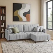 Netlie 4 Seater RHS L Shape Sofa Set for Living Room (Grey Fabric) Premium Fabric Sofa Set for Living Room
