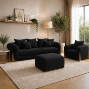 Casaliving Elora Modern Premium Boucle Fabric Sofa, Upholstered 3+1 Seater with Ottoman Sofa Set for Living Room, (Black Colour) Premium Boucle Fabric Sofa